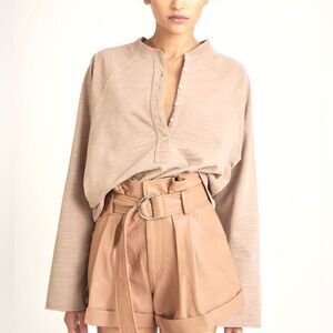 NEW Marissa Webb French Terry Cotton Plunge Henley Sweatshirt Small